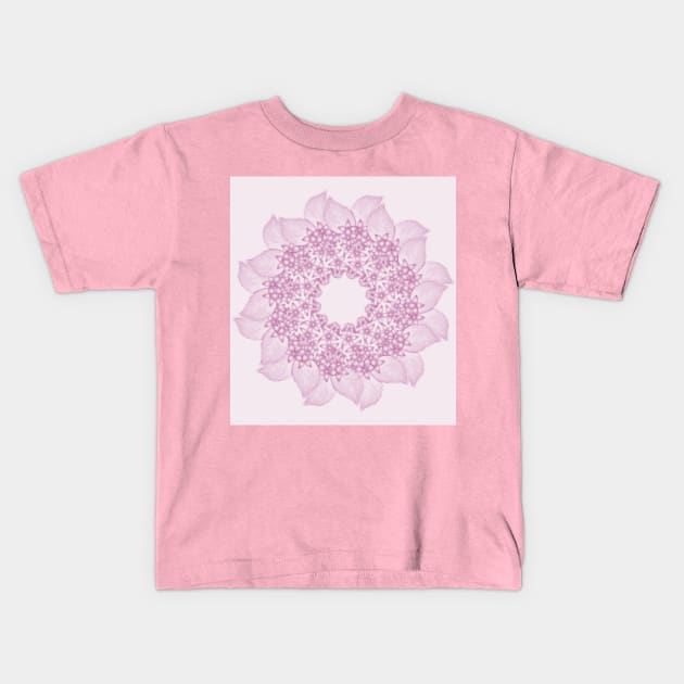 Pink butterflies and flowers mandala Kids T-Shirt by hereswendy